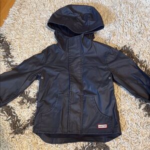 Hunter Blue Raincoat with Hood and Weather-Resistant Material